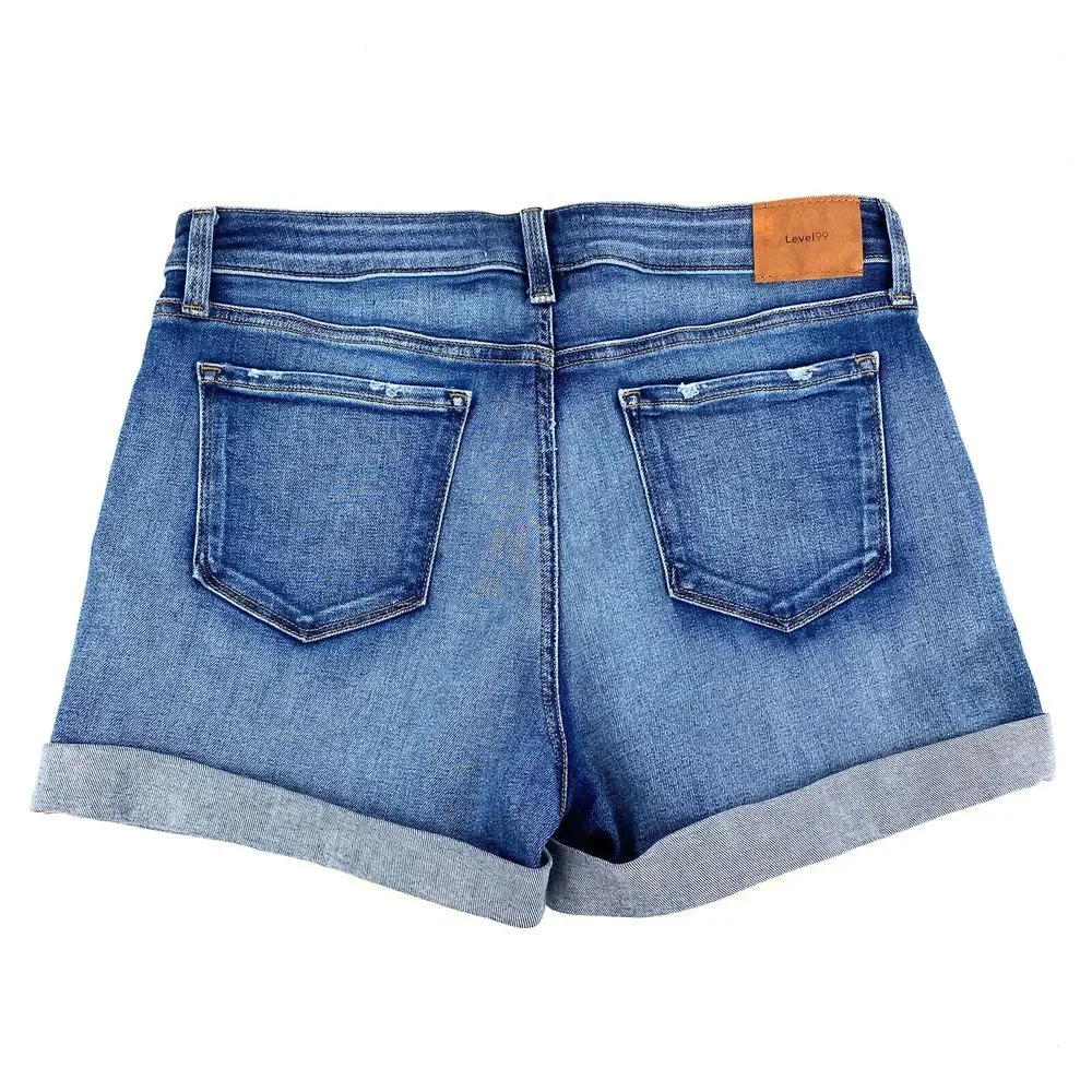Anthropologie Level 99 Megan Jean Shorts Sz 30 Blue‎ Stretch Denim Cuffed - Picture 3 of 10
